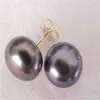 8-9 mm Tahitian Black Pearl Stud Earrings 14k GOLD box275N