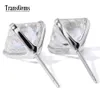 Transgems – boucles d'oreilles à tige en or blanc 14 carats, diamant Moissanite taille Asscher pour femmes, 4CTW 7MM Asscher 2ct chaque Moissanite F couleur Y2006302S