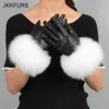 Fingerless Gloves Women's Genuine Leather Glove Winter Warm Real Sheepskin Fox Fur Gloves Fashion Style Natural Fluffy Fox Fur S7200 231128