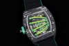 59-01 Luxury Men's Watch Tourbillon 51.10x 43.10 x 15.20mm、TPTカーボンファイバー材料、マニュアルチェーントゥールビヨンムーブメント、パワーストレージ48時間、グリーンブラック
