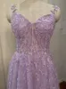 فساتين الحفلات Lilac Lilac Evening Dresses 2023 Long Lace Severiques Crystal Mermaid Sweeterk Sweep Train Train Corset Back Oblessed Prom Vorts Women W0428