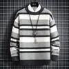 Men's Sweaters Stripe Thickened Warm Sweater High Quality Autumn Winter Crew Neck Color Blocking Loose Slim Fit Casual Knitting Pullover 231128