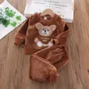 Clothing Sets Bear Leader Girls Winter Flannel Homewear Set Long sleeved Patch Cloth Hoodie Pants Autumn and Warm Boy 2pc 231128