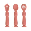 Tazze Piatti Utensili Cucchiaio per bambini Set di forchette Pasto in silicone alimentare Cucchiaio da minestra appiccicoso Tinta unita Posate per bambini Cucchiaio da addestramento Cuchara Aprendizaje Bebe P230314