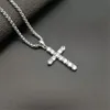 Pendant Necklaces Iced Out Zircon Small Cross Necklace Chain Women's Hip Hop Jewelry Stainless Steel CZ Bling Religious 231128