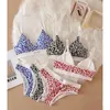 Sexy Set Women Seamless Bra Low Waist Panties Leopard Bralette Lingerie Vneck Sport Brassiere Female Cotton Underwear 231129