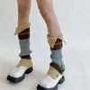 Женские носки ретро зимняя кнопка Открытие Y2K Harajuku Girl Японская контрастная цветная куча вязаная длинная