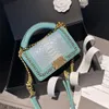 Alligator gevlochten handvat Le boy Hot Mama Bag vierkant handvat gouden hardware Tas luxe designer handtas modetassen dames handtas handtassen Klassieke Flap