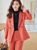 Women's Two Piece Pants Fashion Ladies Pant Suit Formal Women Office Business Work Wear Blazer And Trouser Beige Black Khaki 2 Piece Set With Pocket 231129