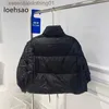 Parkas de plumón para mujer loehsao moda invierno abrigo corto mujer pato blanco abajo a prueba de viento casual al aire libre negro blanco azul rosa chaqueta de mujer L231129