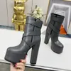 Buty na platformę boczkową kostki okrągłe palce 14,5 cm Botki obcasowe klamry stały kolor oryginalny skórzany zamek błyskawiczny luksusowy designer butowy dla kobiet Factory Footwear