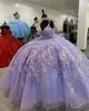 Lilas lavande princesse Quinceanera robes brillant Floral Applique chapelle Train à lacets Corset vestido de 15 quinceaneras