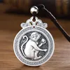 Pendentif Colliers Douze collier d'animaux du zodiaque chinois Tai Chi huit trigrammes Yin Yang Feng Shui sculpté à la main en argent tibétain ancien