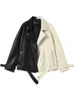 Womens Leather Faux FTLZZ Spring Autumn Lapel Splicing Pu Jacket Women Moto Frenulum Soft Coat Casual Loose Outwear With Belt 231129