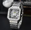 Top Marke Männer Auto Datum Coole Uhr Japan Quarzwerk Chronograph Uhr Retro Edelstahl Armband super helle quadratische hohle skelett uhren montre de luxe