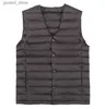 Men's Vests New Man Ultra Light Down Vest Spring Autumn Sleeveless V-Neck Vest Male Casual Winter Collarless Waistcoat Q231129