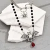 Pendentif colliers araignée chauve-souris collier femmes cristal rouge 2023 mode noir perlé fête gothique bijoux Vintage métal Naszyjnik