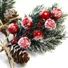 Décorations de Noël 1pcs Red Berry Artificial Fleur Pine Cone Branche Arbre Ornement Cadeau Emballage Accueil DIY Couronne 231128