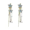 Dangle Earrings Korean Style Shiny Star Drop For Women Bijoux Long Tassel Blue Crystal Jewelry Accessories