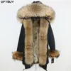 Pele feminina falso oftbuy jaqueta de inverno longo parka casaco real natural gola de guaxinim capuz grosso quente streetwear parkas 231128