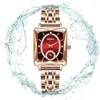 Armbandsur Lätt lyxigt temperament Kvinnor Independent Second Dial Square Quartz Watch With Diamond Inlay Waterproof