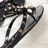 luxury woman slipper designer man slides jelly rubber rivet thong sandals V bow Nude red black Studded flat slide Summer Beach outdoor shoe with box