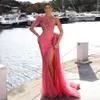 Une épaule rouge Boho Sparkle sirène perles plage manches longues robes de bal robe de soirée robe De Novia robes d'invité 328 328