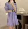 Sıradan elbiseler Korece ins nazik rüzgar gevşek et kapak kabarcık kollu peri elbise kadın yaz küçük kişi pileli a-line etek