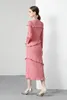 Casual klänningar god kvalitet 2023 franska elegant långärmad hög elastisk veck veckad ätlig trädklänning för kvinnor lyxfri storlek