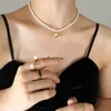 Pendentif Colliers Collier de perles d'eau douce Femmes en acier inoxydable Mode Perle Collier de luxe Accessoires de mariage