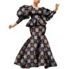 エスニック服アフリカンスカートとトップセットの女性パーティーパフスリーブ特別襟ブラウスの腰のプラスプラスサイズの服WY9816