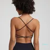 Yoga Outfit Col carré Dos nu Spaghetti Bretelles Sports Soutiens-gorge pour femmes Rembourré Push Up Crisscross Back Low Support Gym Entraînement Soutien-gorge Tops