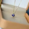 المخاخات Metiseko 925 Sterling Silver Necklace Dark Blue Clim Zircon Sun Moon Pendant 14K Gold Plated Rlaiting Elegant for Women 231129