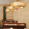 Pendellampor bambu väver ljuskrona lampa 40/50/60/80 cm hängande led taklampor rotting vävda hem sovrum dekorer
