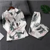 Fdfklak Spring Autumn Pyjamas Women Night Suits Two Piece Sleepwear Set Long Sleeve Silk Pajamas Pijama Womens Loungewear Q1198290E