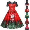 Sıradan elbiseler elbise kadın bohem moda moda Noel santa yıldız baskılı desen kısa kollu takım set vestidos