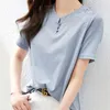 Delle donne T Camicette Ropa De Mujer Ricamo Camicia di Cotone Delle Donne 2023 Magliette Femme Estate Casual Manica Corta Magliette Femminile O Collo allentato Magliette E Camicette