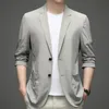 Ternos masculinos blazers verão fino blazer masculino anti-rugas ultra gelo seda terno jaqueta respirável estiramento casual terno masculino fino ajuste leve blazers 231128