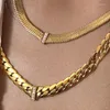 Łańcuchy w kolorze kamienia szlachetnego V Bold Herringbone Chain Naszyjnik stal nierdzewny Dainty dla kobiet