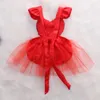 Rompers 0-3Y Baby Girls Princess Romper Dress Infant Summer Clothing Sleeve Sequin Heart Tulle Tutu Toddler Party Outfits