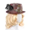 Steampunk retro şapkalar karnaval cosplay bowler dişli zinciri tüy dekor parti kapakları cadılar bayramı kahverengi erkekler için üst şapkalar kadınlar t200223e