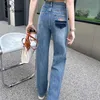 Jeans da donna di design di fascia alta qualità autunno nuovi jeans cuciti per auto in pelle standard canna dritta moda casual slim 9XIX
