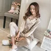 Sexy Pyjama Pyjama Sets Voor Vrouwen 2023 Zijde Pijama Nachtkleding Lange Mouw Vest Set Vrouwelijke Ijs Thuis Kleding 231129