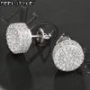 Stud Hip HOP 1Pair Micro Full Paved Round Zircon CZ Stone Bling Iced Out Stud Earring Copper Earrings For Men Jewelry 230208323j