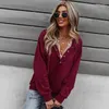 Damen Hoodies Frauen lässig Vintage Sweatshirts Tracksuit Winter warmer loser Pullover Autumn Mode rote Knöpfe drehen Kragen Tops Jumper