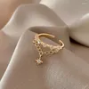 Cluster Rings Vintage Sweet Gold Color Star Ring Double Layer Chain Six Pointed For Women Wedding Party Gift