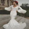 Luxury Flamenco Wedding Dress 2023 Flare Ruffles Mermaid Long Sleeve Boho Wedding Dresses V Neck Backless Formal Bridal Spanish Vintage Vestido De Novia Bride Gowns