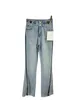 Kvinnors jeans designer denim mikro blossade ben split byxor 23 sommar ny hög midja bantning ljusblå kvinnors ins byxor p6iv