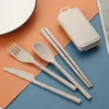 Dinnerware Sets Spoon Fork Chopsticks Set Wheat Straws 4PCS/Set Lunch Tableware Detachable Cutlery Portable Travel Kitchen