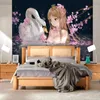Tapeten Schwarz-Weiß-Schwanentapete 3D-Tapeten Japanisches Anime-Mädchen Wandbild Rollen Sofa TV Hintergrund Polsterung